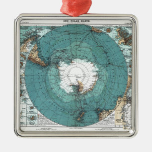 Ornement Carré Argenté Carte du pôle Sud