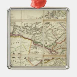 Ornement Carré Argenté Carte du secteur de Montréal, Canada inférieur