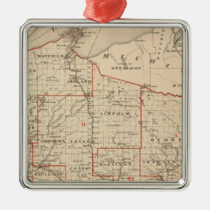 Ornement Carré Argenté Carte du Wisconsin montrant les secteurs