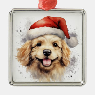 ORNEMENT CARRÉ ARGENTÉ CARTOON CUT CHRISTMAS GOLDEN RETRIEVER CHIEN
