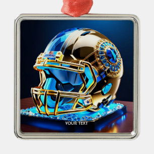Ornement Carré Argenté Casque bleu de football Imaginaire mignon