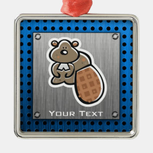 Ornement Carré Argenté Castor mignon ; Métal-regard