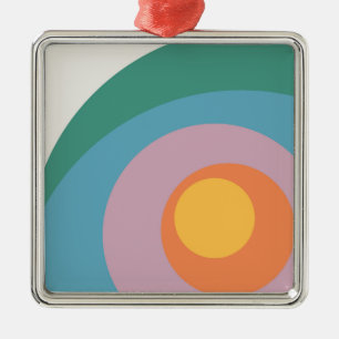 Ornement Carré Argenté Cercles de style rétro multicolore