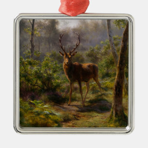 Ornement Carré Argenté Cerf (Mâle) dans les Bois (par Rosa Bonheur)