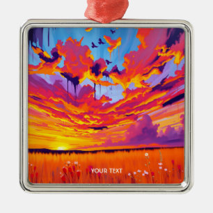 Ornement Carré Argenté Champ rouge orange d'Imaginaire mou