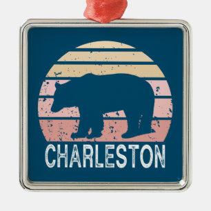 Ornement Carré Argenté Charleston West Virginie Retro Bear