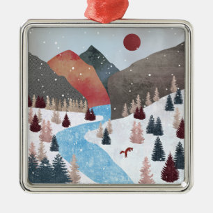 Ornement Carré Argenté Chasse hivernale Fox