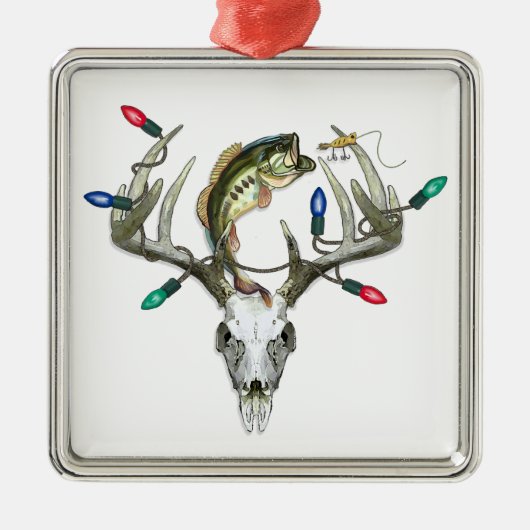 Ornement Carré Argenté Chasse Pêche Lumières de Noël (Devant)