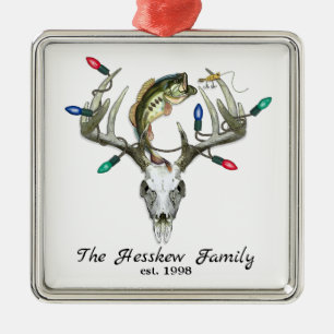 Ornement Carré Argenté Chasse Rustique Pêche Deer Antlers