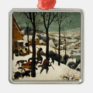 Ornement Carré Argenté Chasseurs dans la neige (par Pieter Bruegel l'Anci