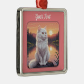 Ornement Carré Argenté Chat blanc par lac (Droite)