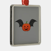Ornement Carré Argenté Chat Citrouille d'Halloween (Droite)