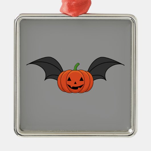 Ornement Carré Argenté Chat Citrouille d'Halloween (Devant)