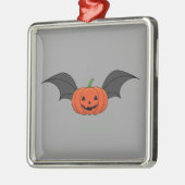 Ornement Carré Argenté Chat Citrouille d'Halloween (Gauche)