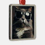 Ornement Carré Argenté Chat Cool (Droite)