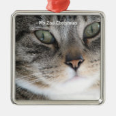 Ornement Carré Argenté Chat d'argent Ma 2e photo de Noël (Devant)