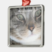 Ornement Carré Argenté Chat d'argent Ma 2e photo de Noël (Gauche)