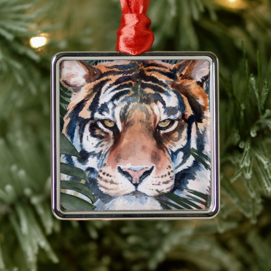 Ornement Carré Argenté Chat Jungle - Tigre (Arbre)