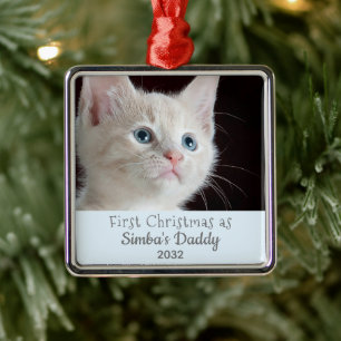 Ornement Carré Argenté Chat Papa 1er Noël Garçon Chat do-it-yourself Pers