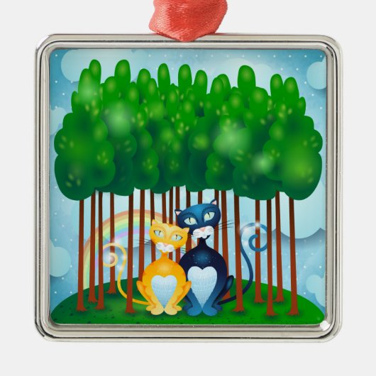 Ornement Carré Argenté Chats (Devant)