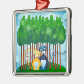 Ornement Carré Argenté Chats (Gauche)