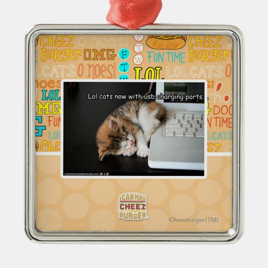 Ornement Carré Argenté Chats de Lol avec USB (Devant)