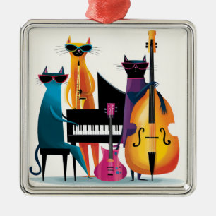 Ornement Carré Argenté Chats musiciens de Jazz Cool Band