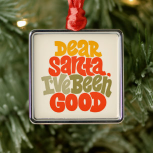 Ornement Carré Argenté Cher Père Noël, j'ai été bon design