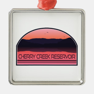 Ornement Carré Argenté Cherry Creek Réservoir Colorado Red Sunrise