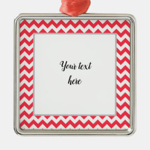 Ornement Carré Argenté Cherry Red Chevron Zigzag