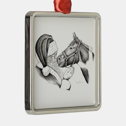 Ornement Carré Argenté Cheval de Noël et santa Claus pour Noël (Droite)