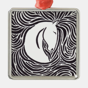 Ornement Carré Argenté Cheval de stylo brossé