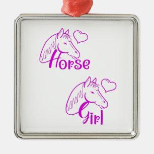 Ornement Carré Argenté Cheval fille en violet avec tête de cheval Police
