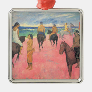 Ornement Carré Argenté Cheval sur la plage à Tahiti (Paul Gaugin)