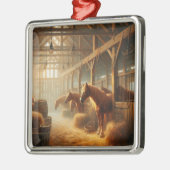 Ornement Carré Argenté Chevaux dans la grange (Gauche)