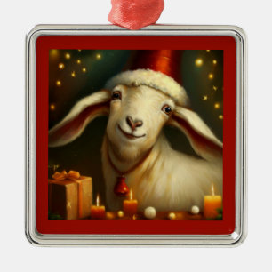 Ornement Carré Argenté Chèvre de Noël 3