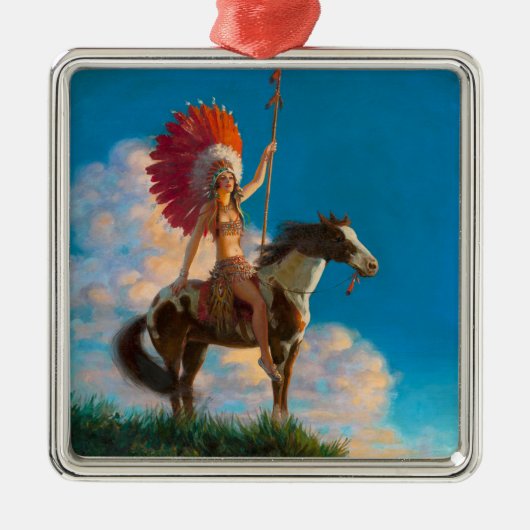 Ornement Carré Argenté Chieftess Femme Amérindienne Chef (Devant)