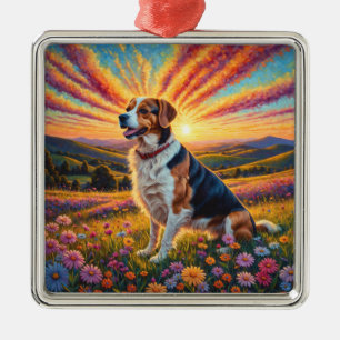 Ornement Carré Argenté Chien Beagle
