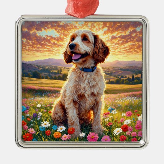 Ornement Carré Argenté Chien Cockapoo (Devant)