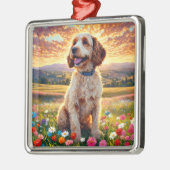 Ornement Carré Argenté Chien Cockapoo (Gauche)