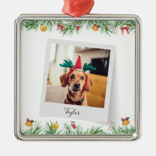 Ornement Carré Argenté Chien de compagnie de famille mignon Noël personna
