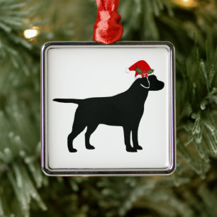 Ornement Carré Argenté Chien de Noël Black Lab