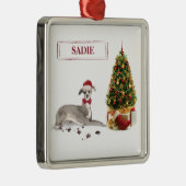 Ornement Carré Argenté Chien de Noël italien Greyhound avec arbre (Droite)