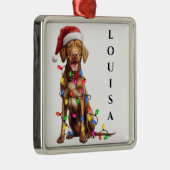 ORNEMENT CARRÉ ARGENTÉ CHIEN DE NOËL VIZSLA CHIEN AVEC CHAÎNE DE LUMIÈRE (Droite)