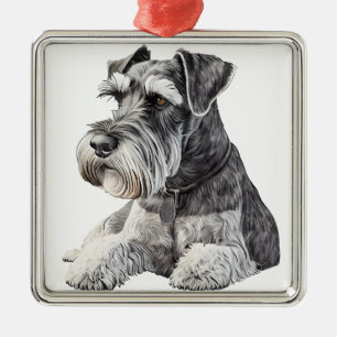 ORNEMENT CARRÉ ARGENTÉ CHIEN DE PURÉE DE SCHNAUZER BEAU DESSIN ANIMÉ