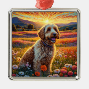 Ornement Carré Argenté chien Golden Doodle