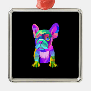 Ornement Carré Argenté Chien mignon, Chien en mignon de couleur cadeau fr