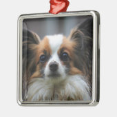 Ornement Carré Argenté Chien mignon de papillon (Gauche)