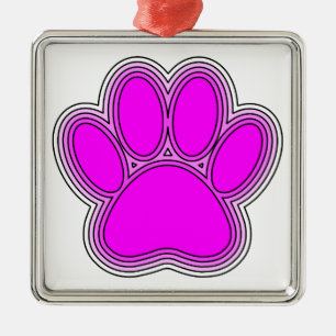 Ornement Carré Argenté Chien Paw En Rose Avec Des Contours