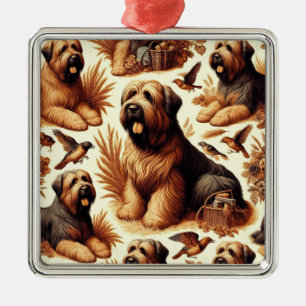 Ornement Carré Argenté Chien vintage Briard sans soudure